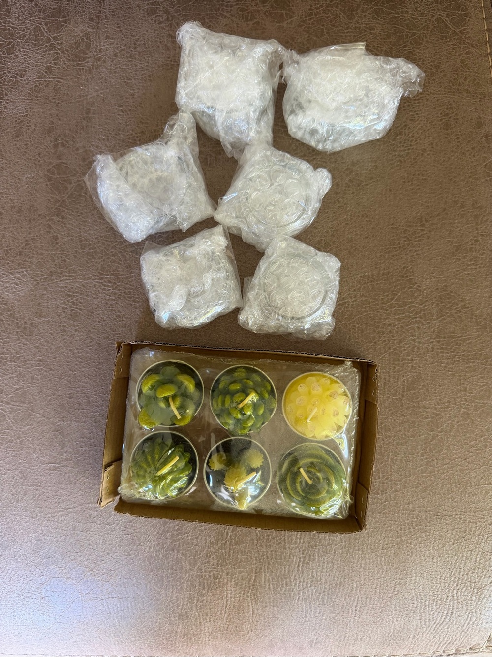 Set of 6 Yellow and Green Succulent Tealight Candles